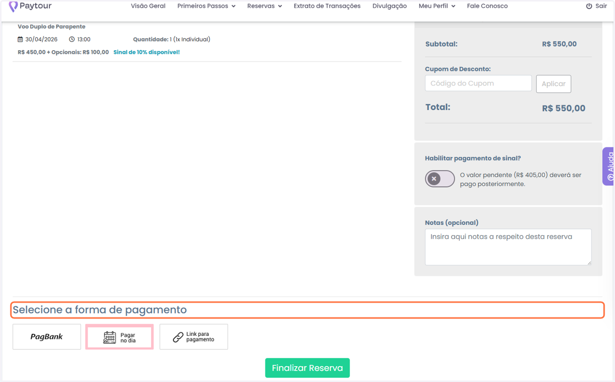 Selecione a forma de pagamento