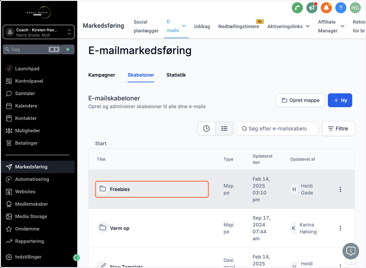 Nu ligger din email i din mappe fx "Freebies"