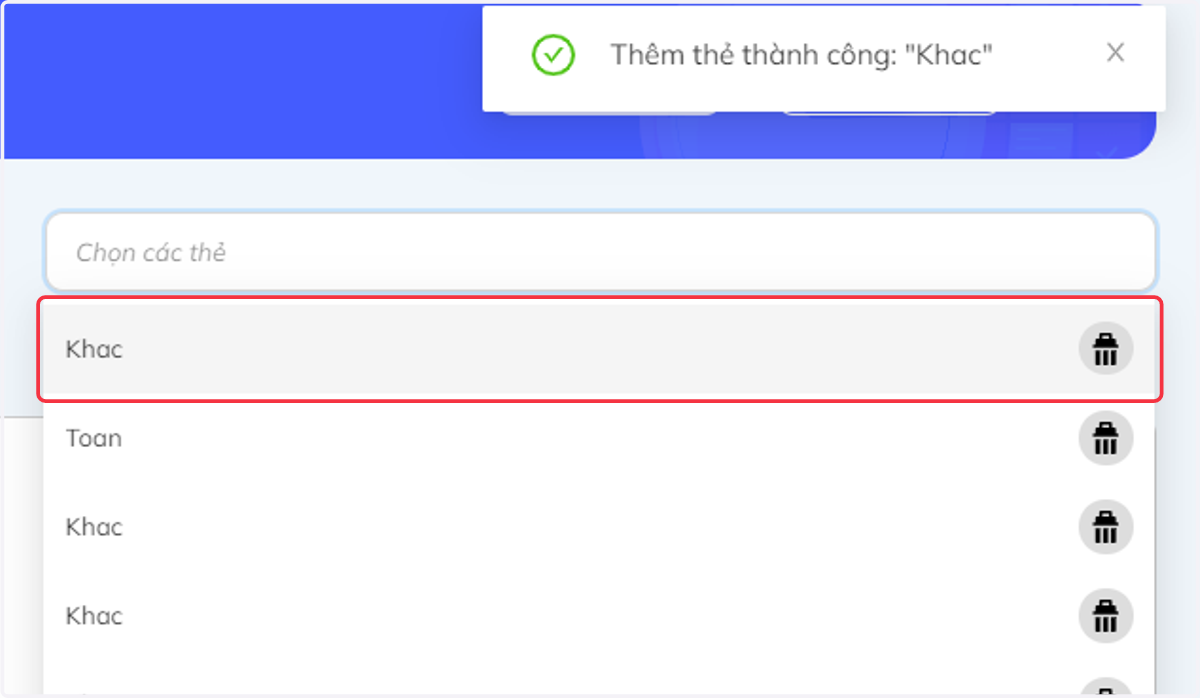 Nhấn chọn vào thẻ vừa tạo
