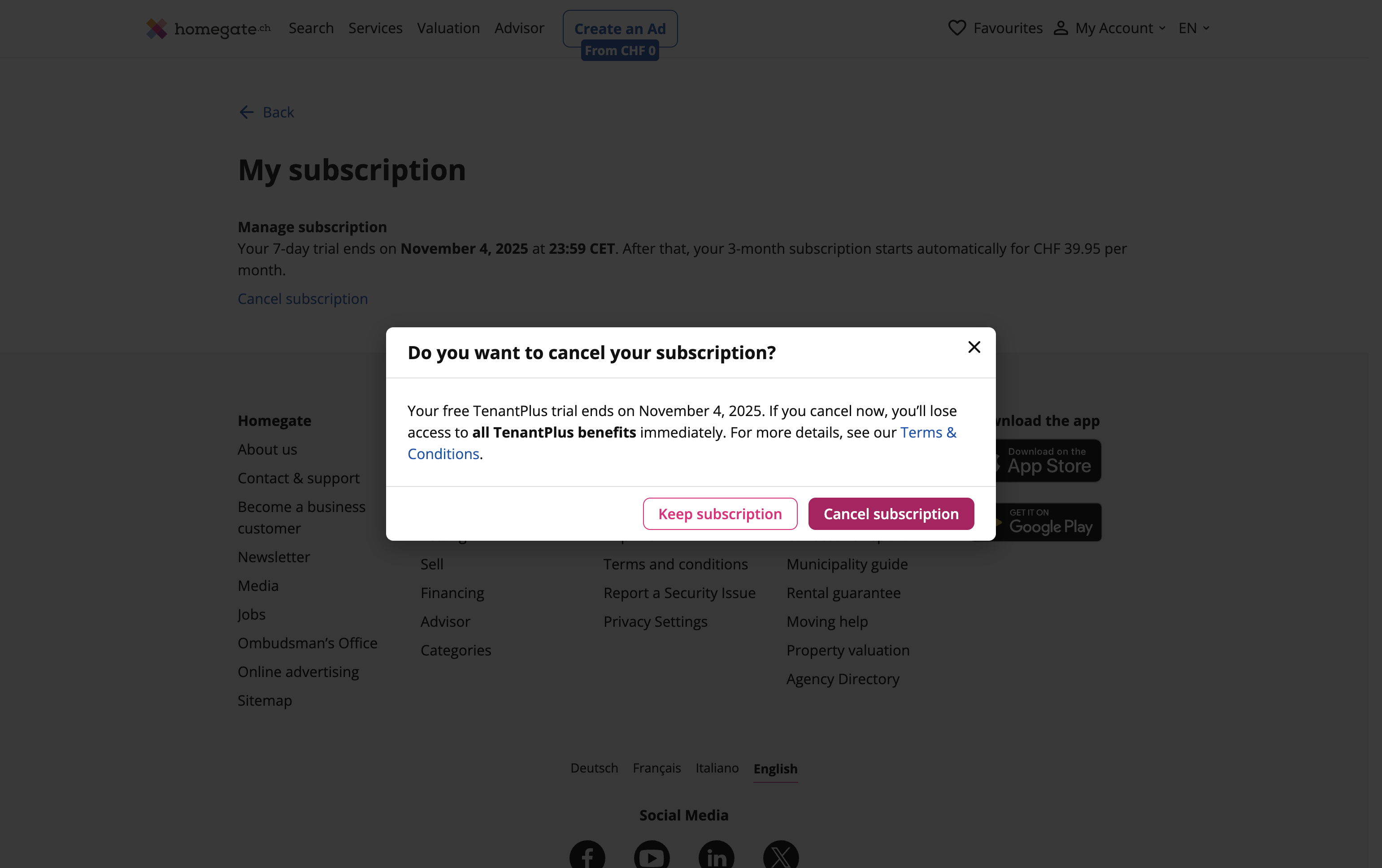 Click on Cancel subscription