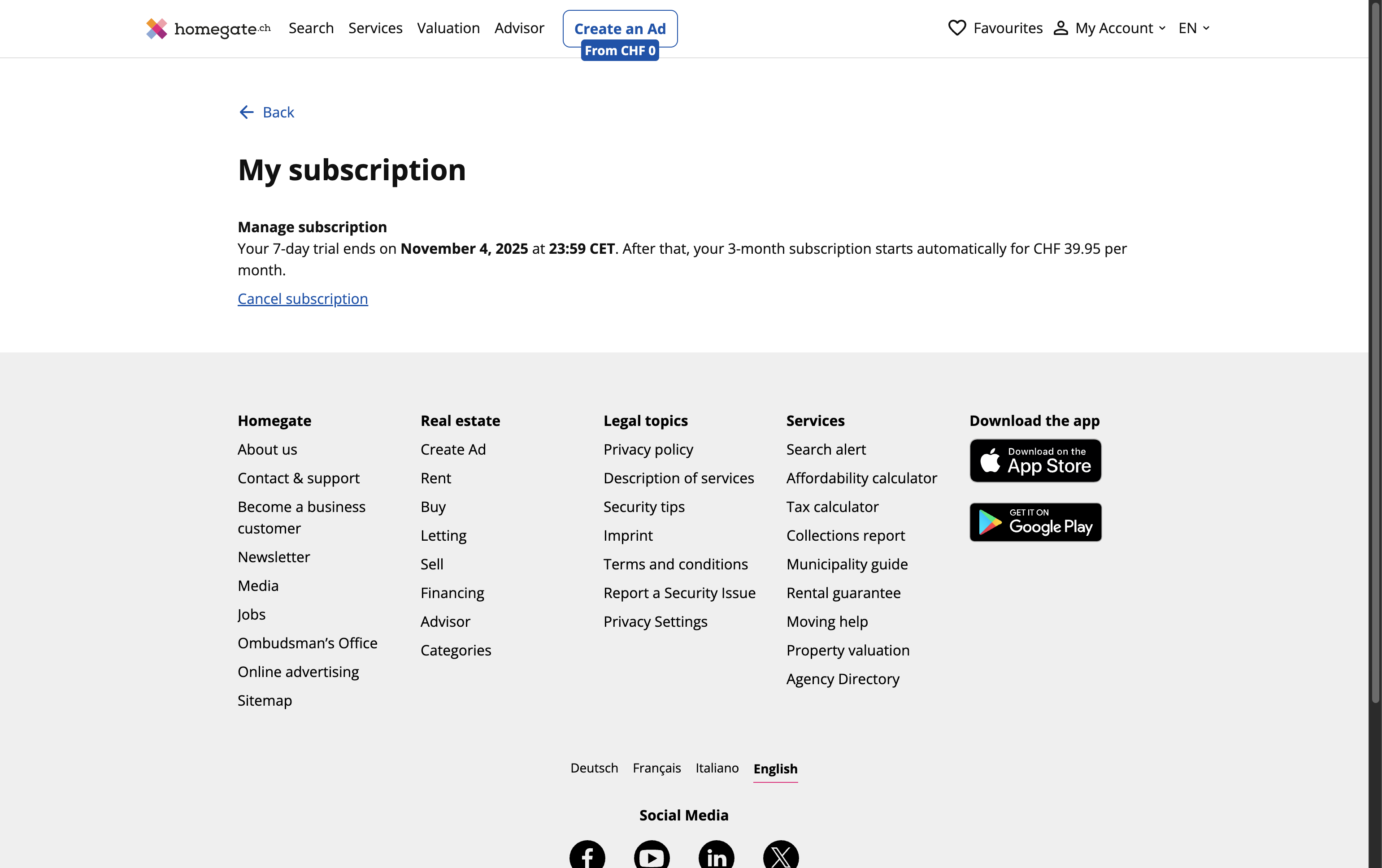 Click on Cancel subscription