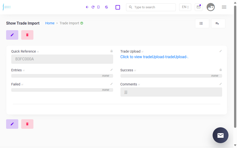 Click on Show Trade Import