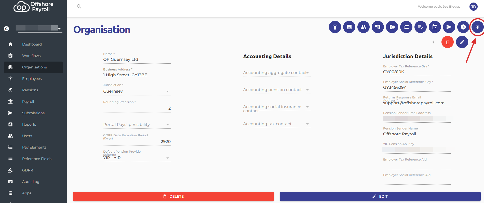 Navigate to the organisation screen
