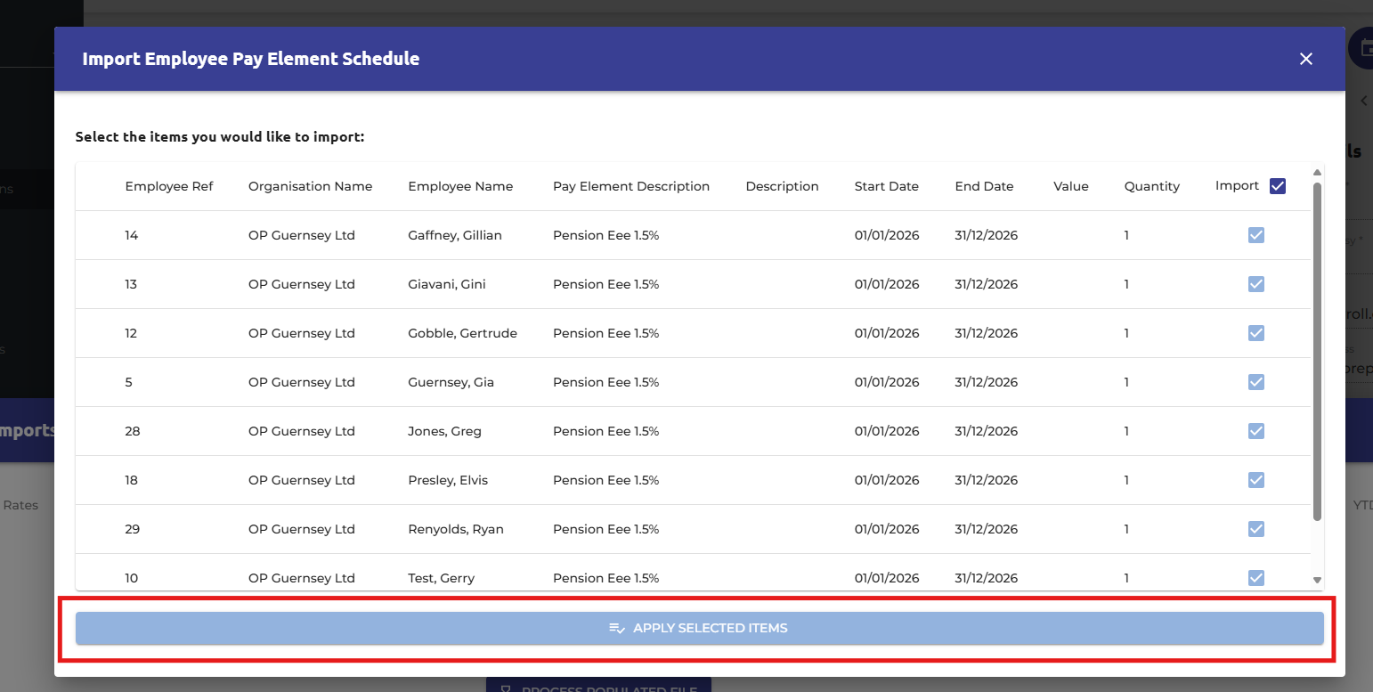 Spot check the import items before selecting 'Apply Selected Items'