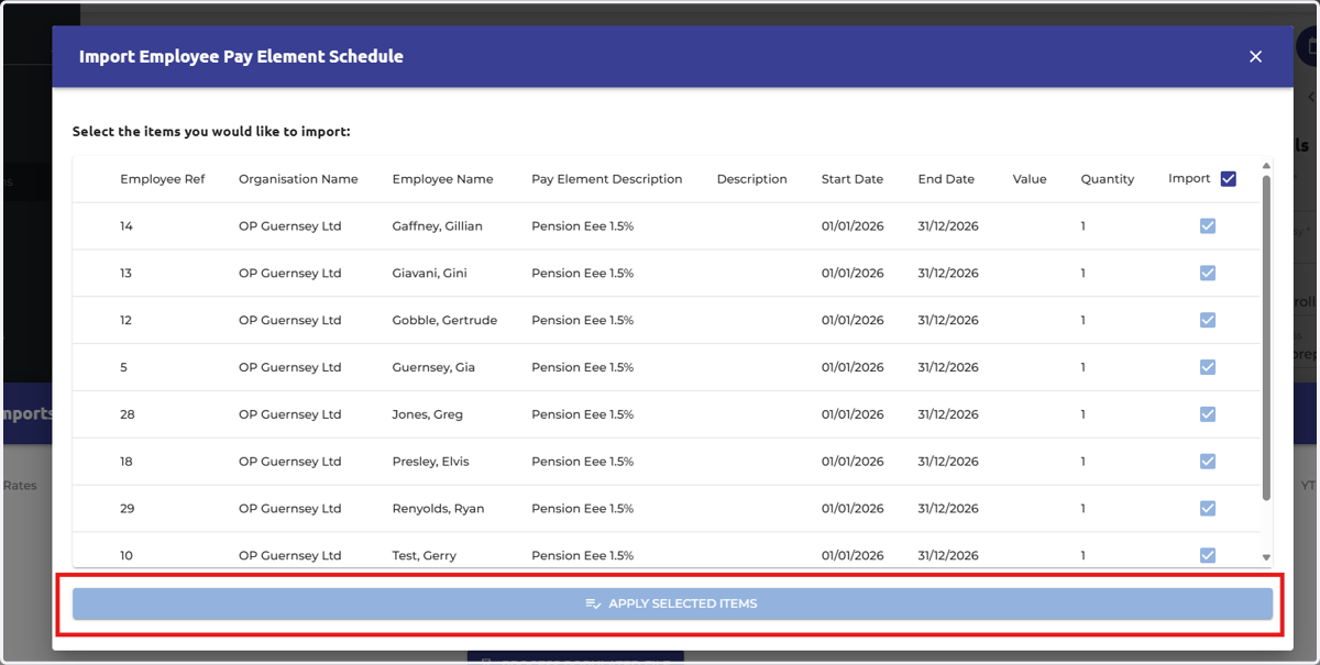 Spot check the import items before selecting 'Apply Selected Items'