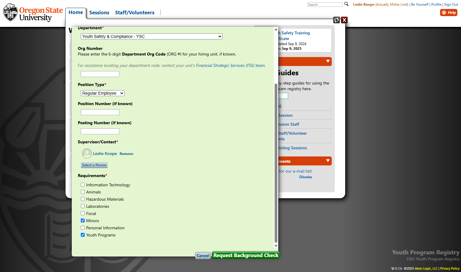 Select the individual's relevant responsibilities from the list