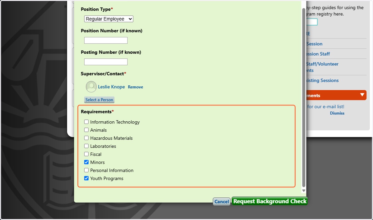 Select the individual's relevant responsibilities from the list