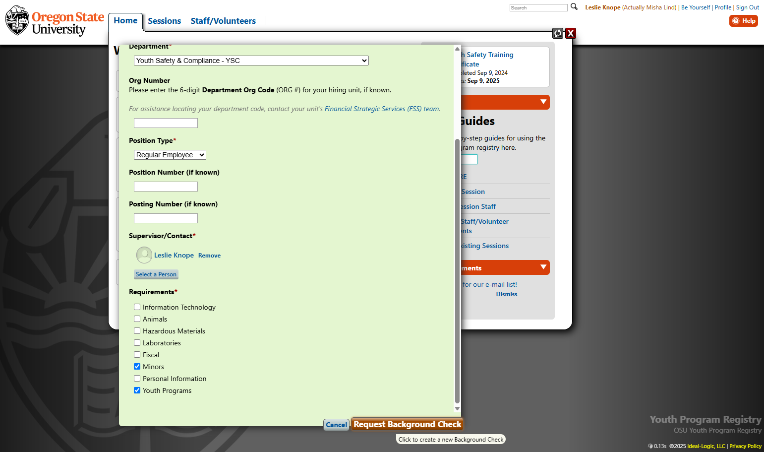 Click on Request Background Check