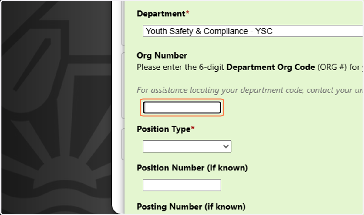 Enter the Org Number, if known