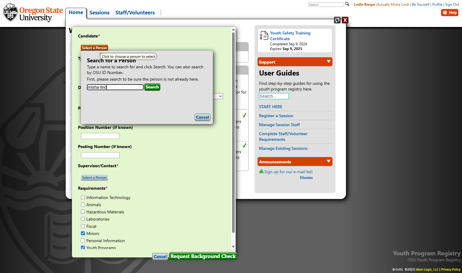 Type the name of the individual who needs a new or updated criminal history check