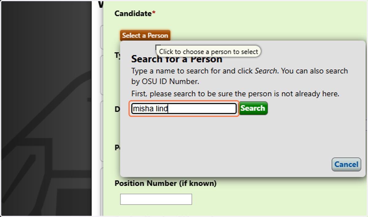 Type the name of the individual who needs a new or updated criminal history check