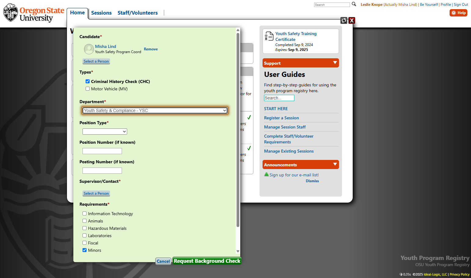 Select the individual's affiliated department
