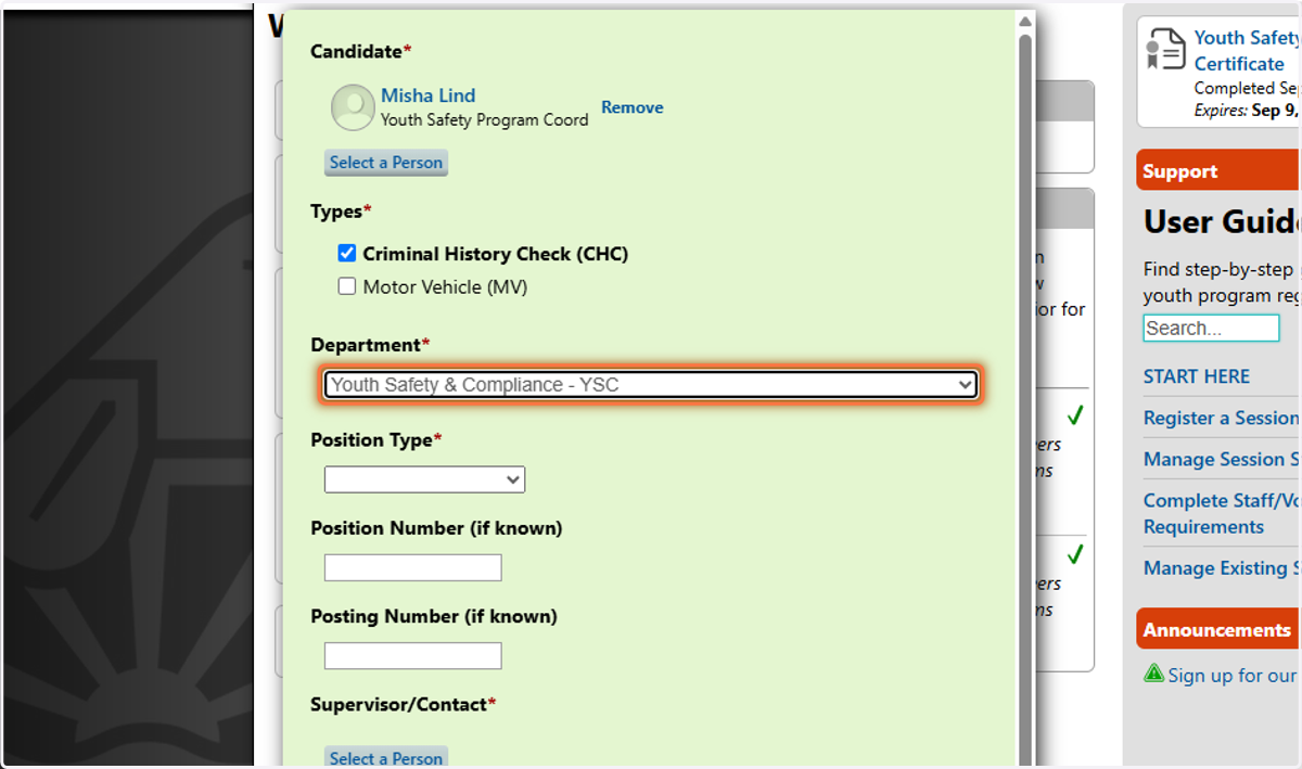 Select the individual's affiliated department