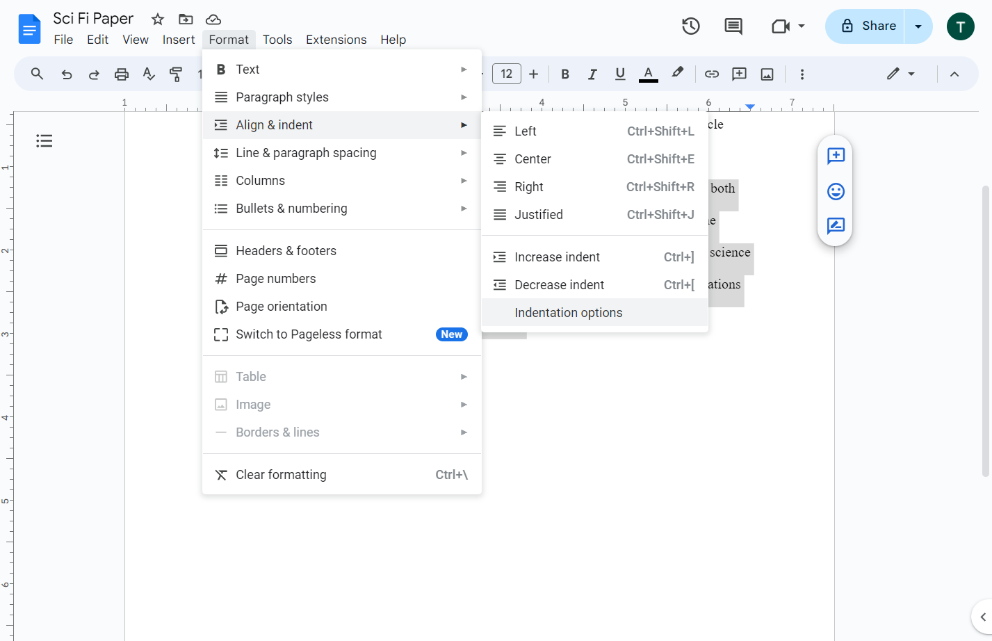Click on Indentation options