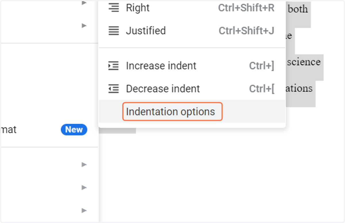 Click on Indentation options