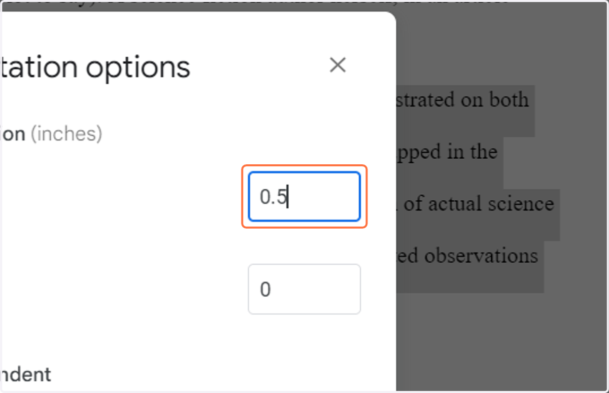 Type "0.5" in Left