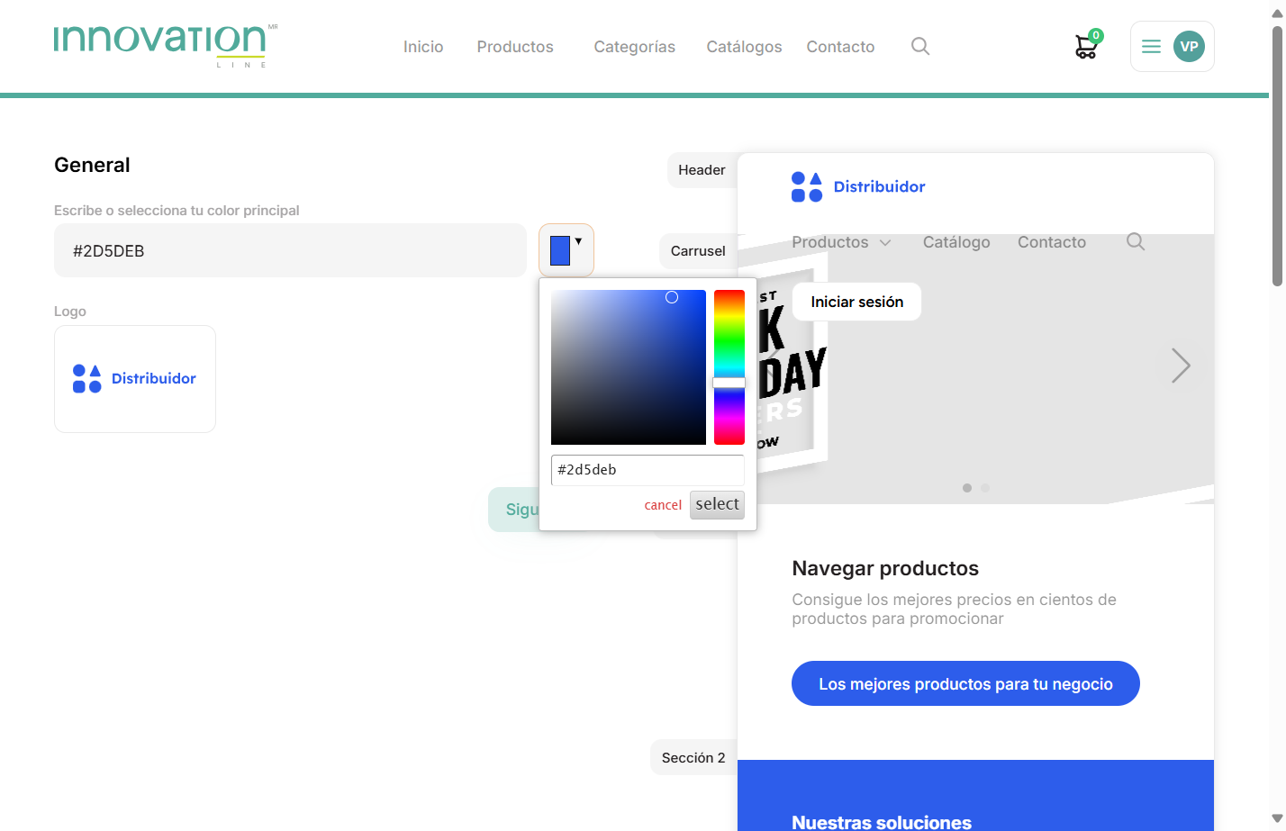 Comienza con poner el color más importante, puede ser con código hexadecimal o lo puedes buscar en la paleta