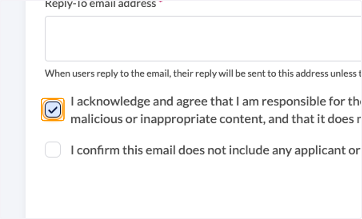 Read terms for the email tool and check the boxes to agree