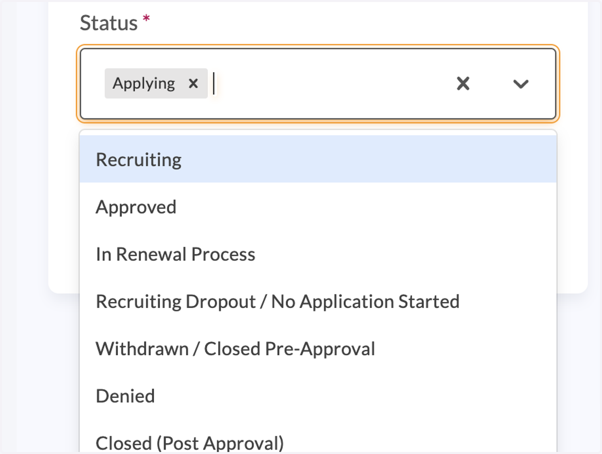Select which status(es) and language(s) you would like the email to be delivered to
