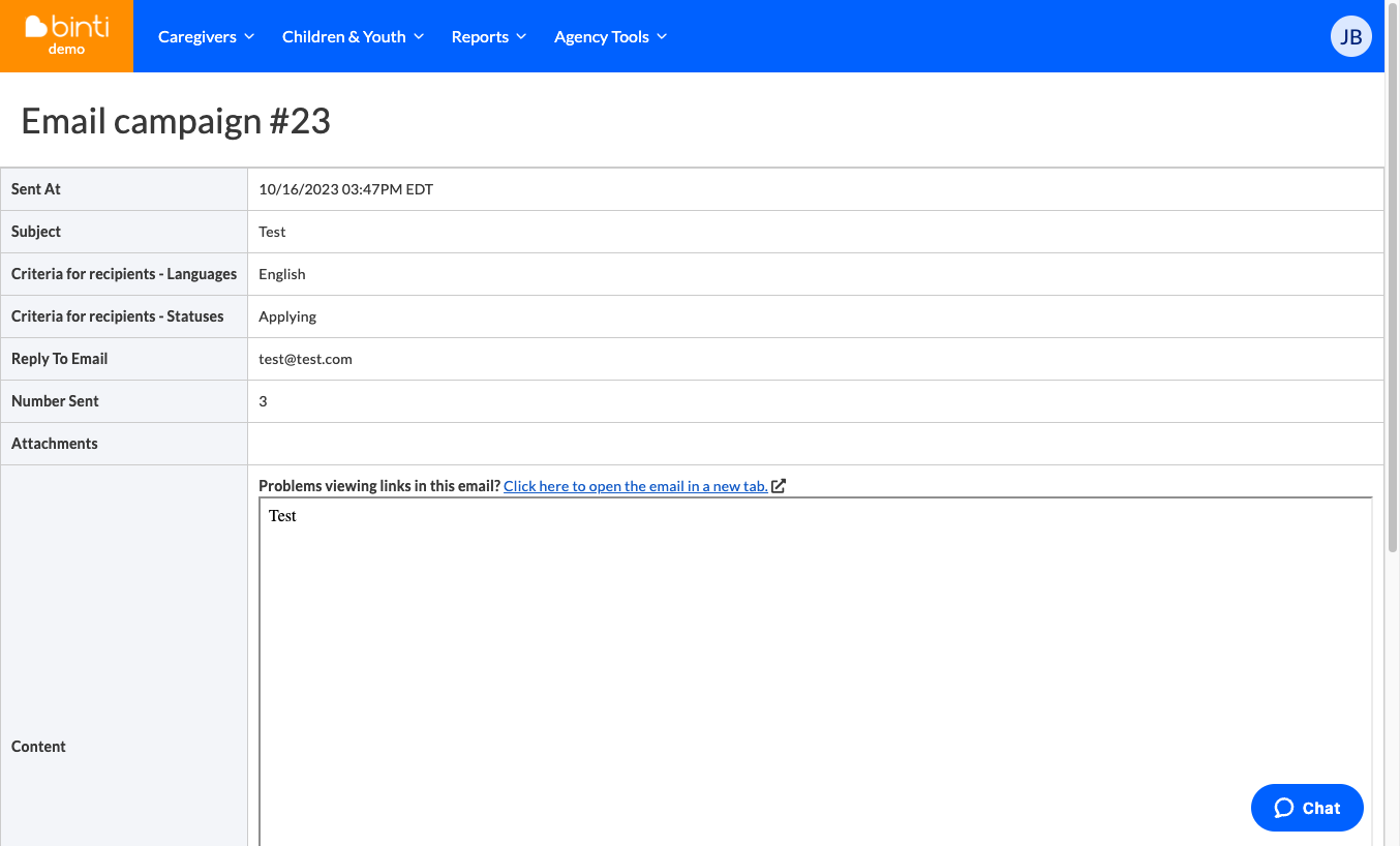 When the message sends, you will be redirected to a summary page.