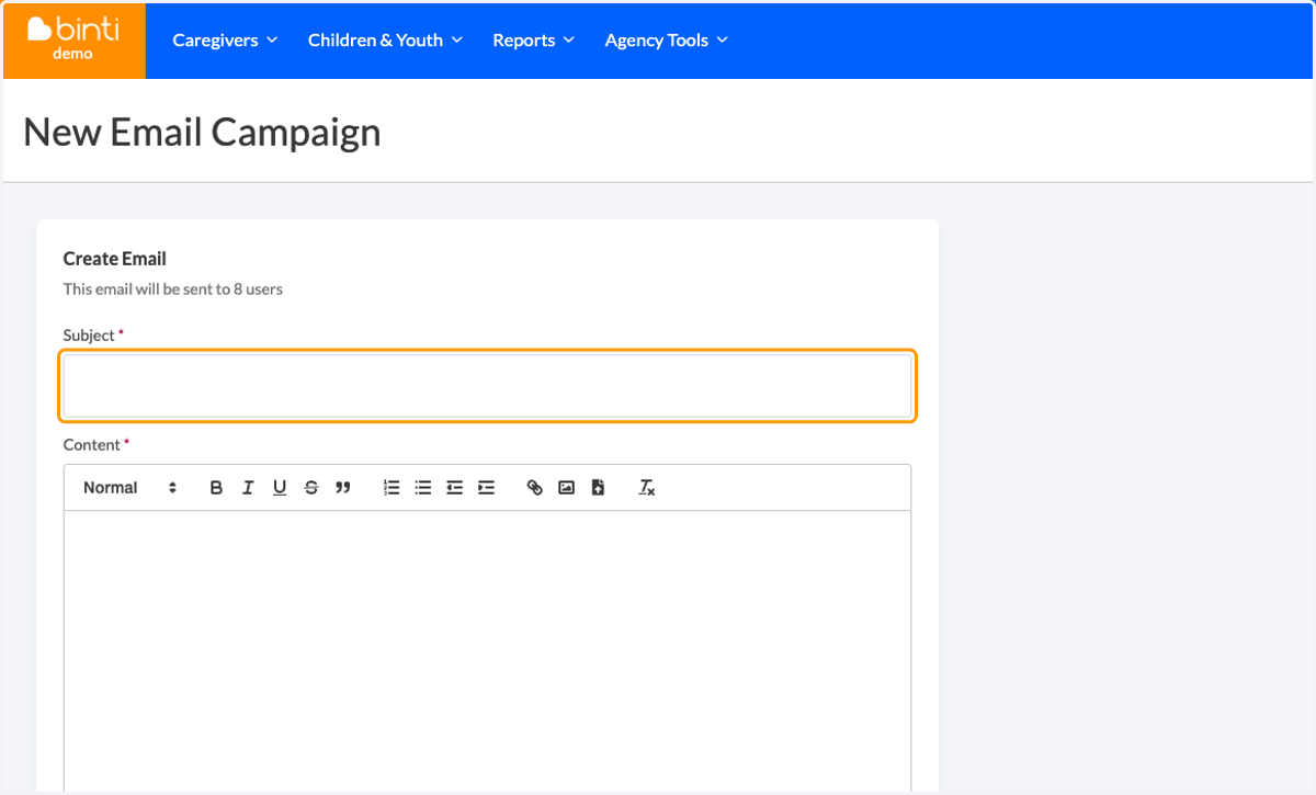 Enter a subject for the email message