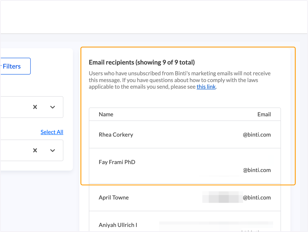 Confirm the email recipient list