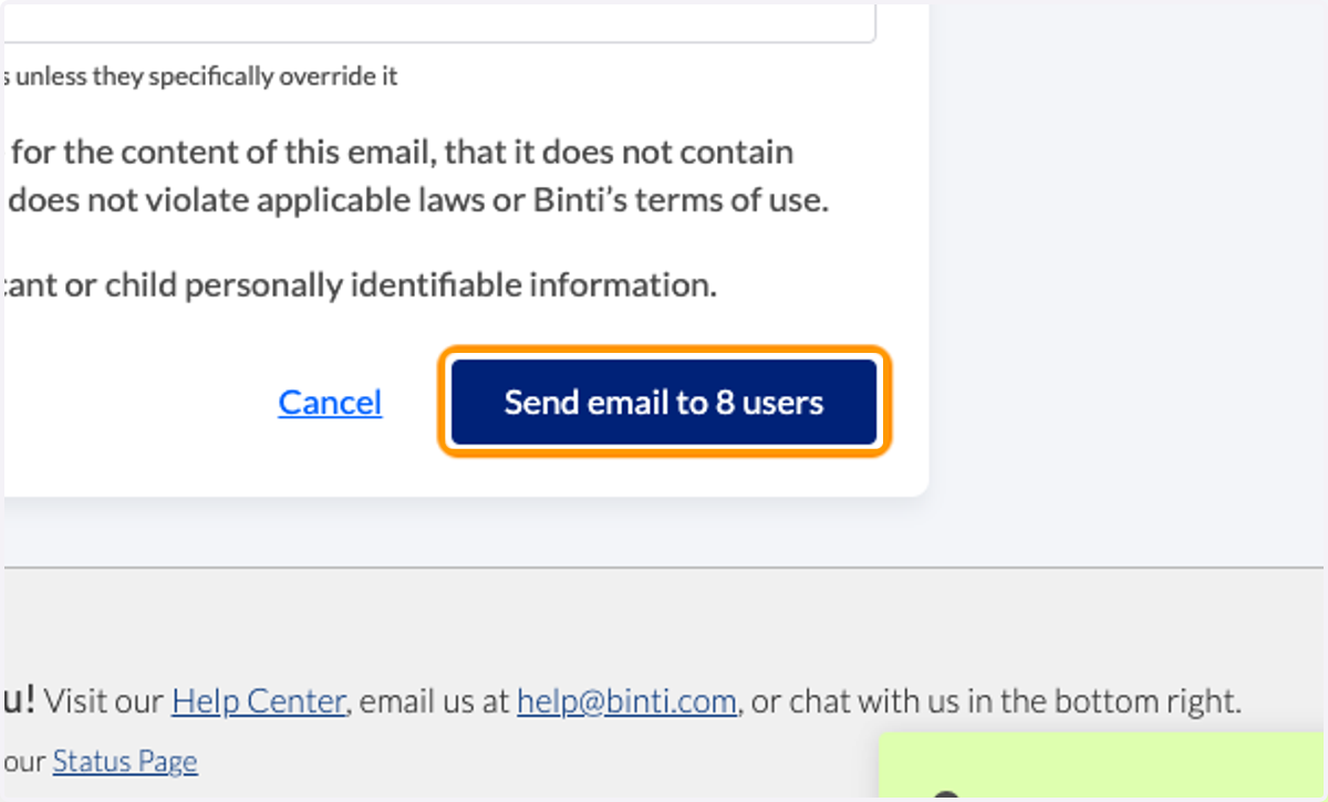 Click on 'Send email' to initiate the email campaign.