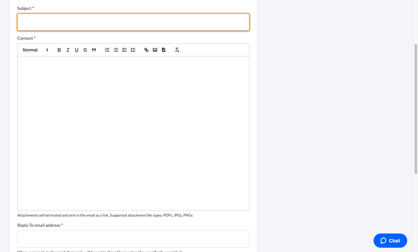 Enter content for the email message