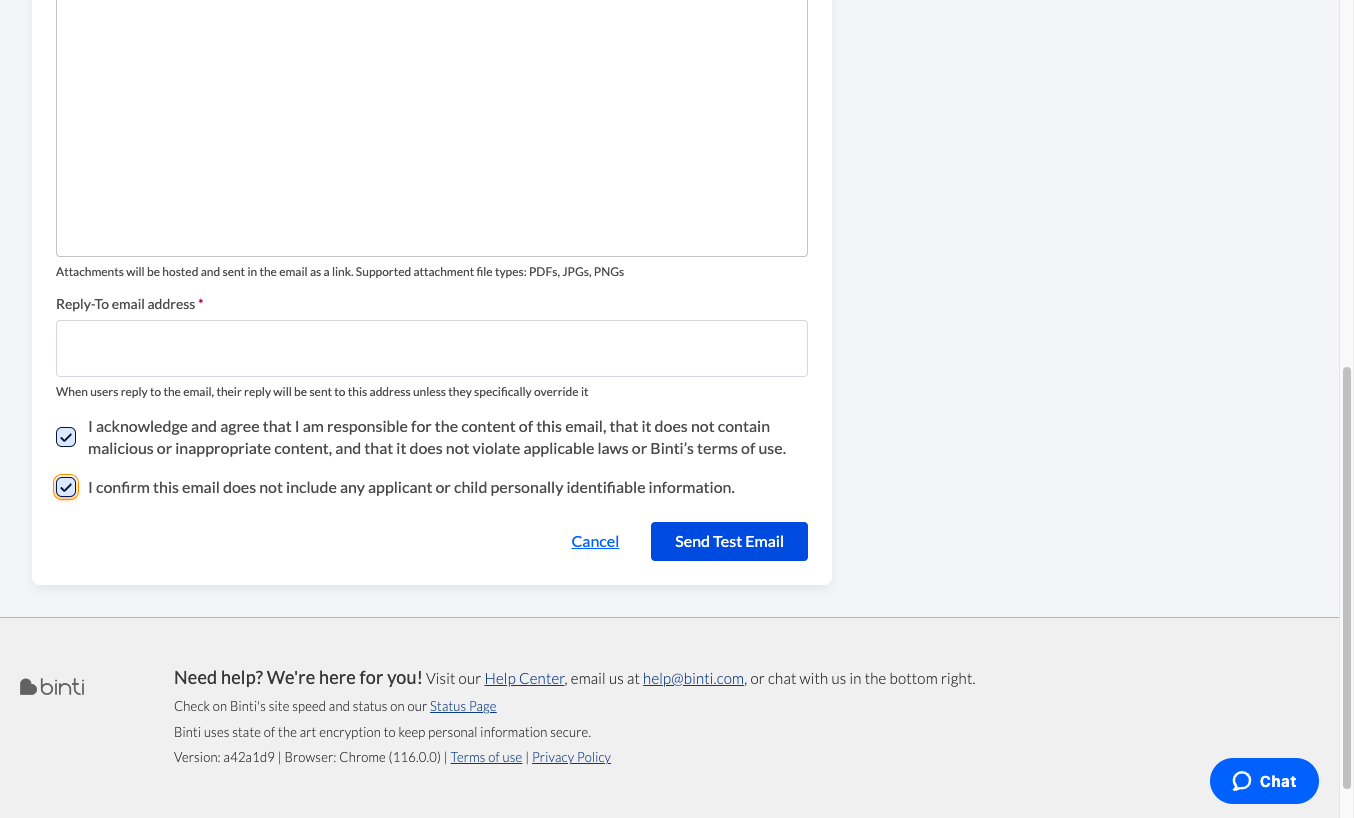 Click on 'Send Test Email' to receive a copy of your message and to check for errors.