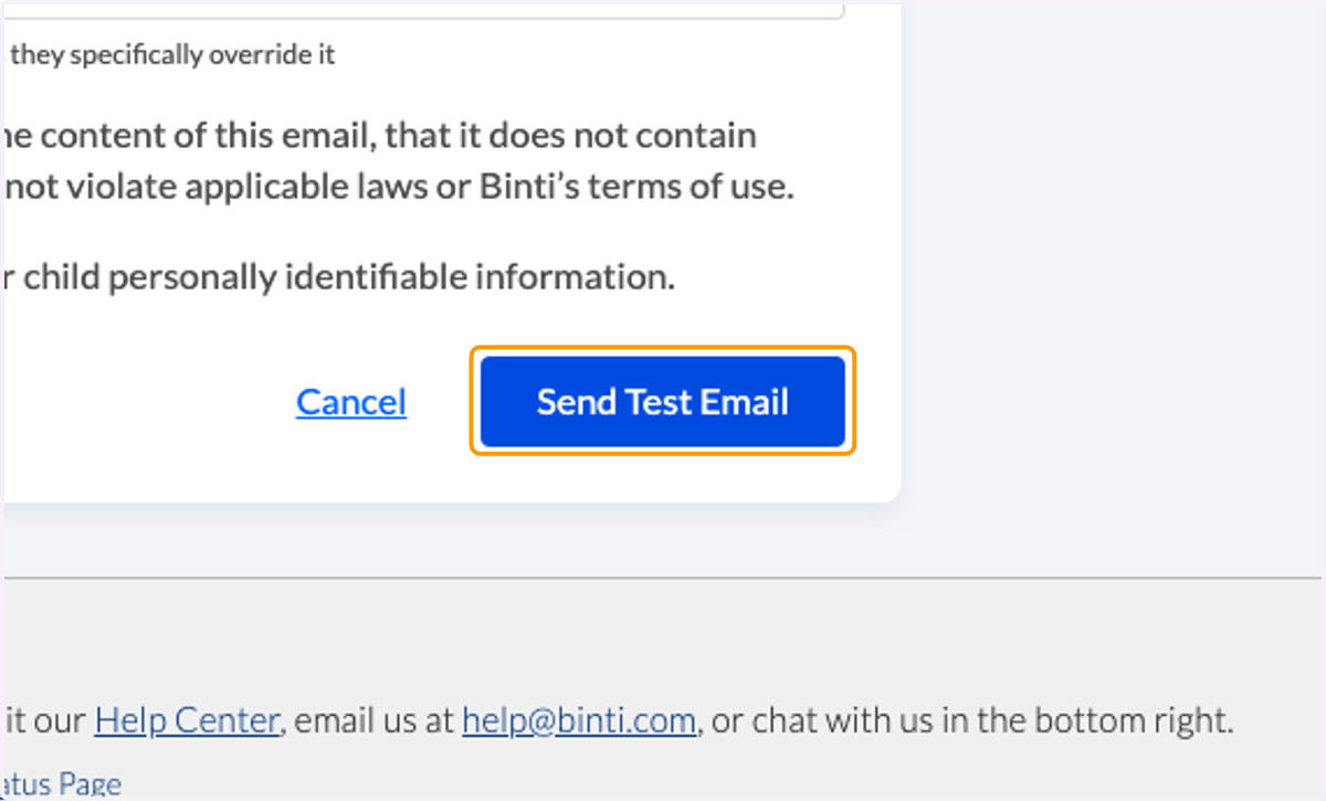 Click on 'Send Test Email' to receive a copy of your message and to check for errors.