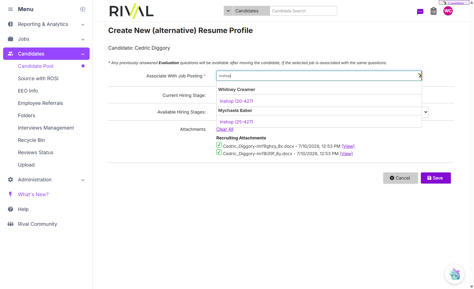 Type the job's title in Associate With Job Posting