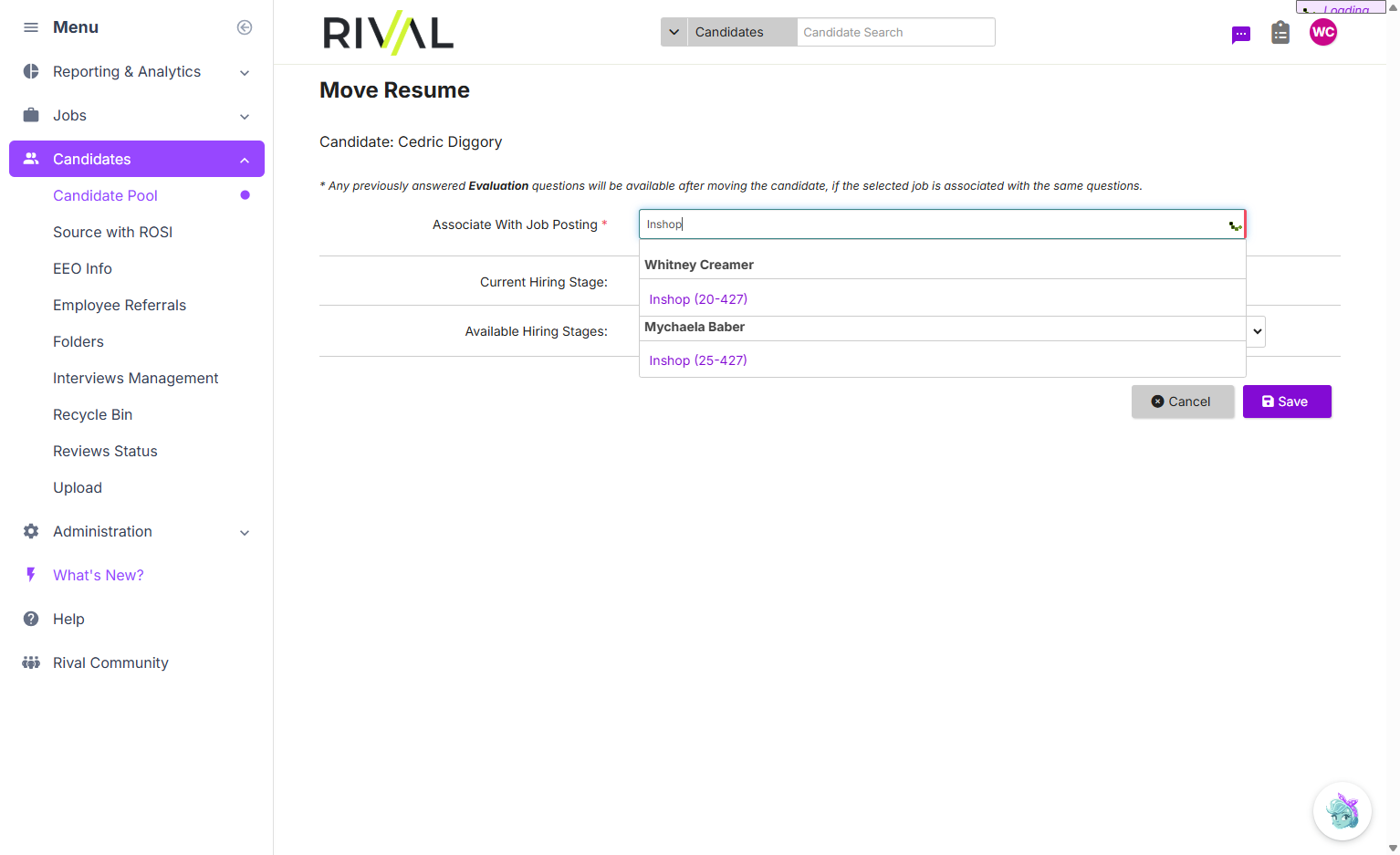 Type the job title in the Associate With Job Posting page