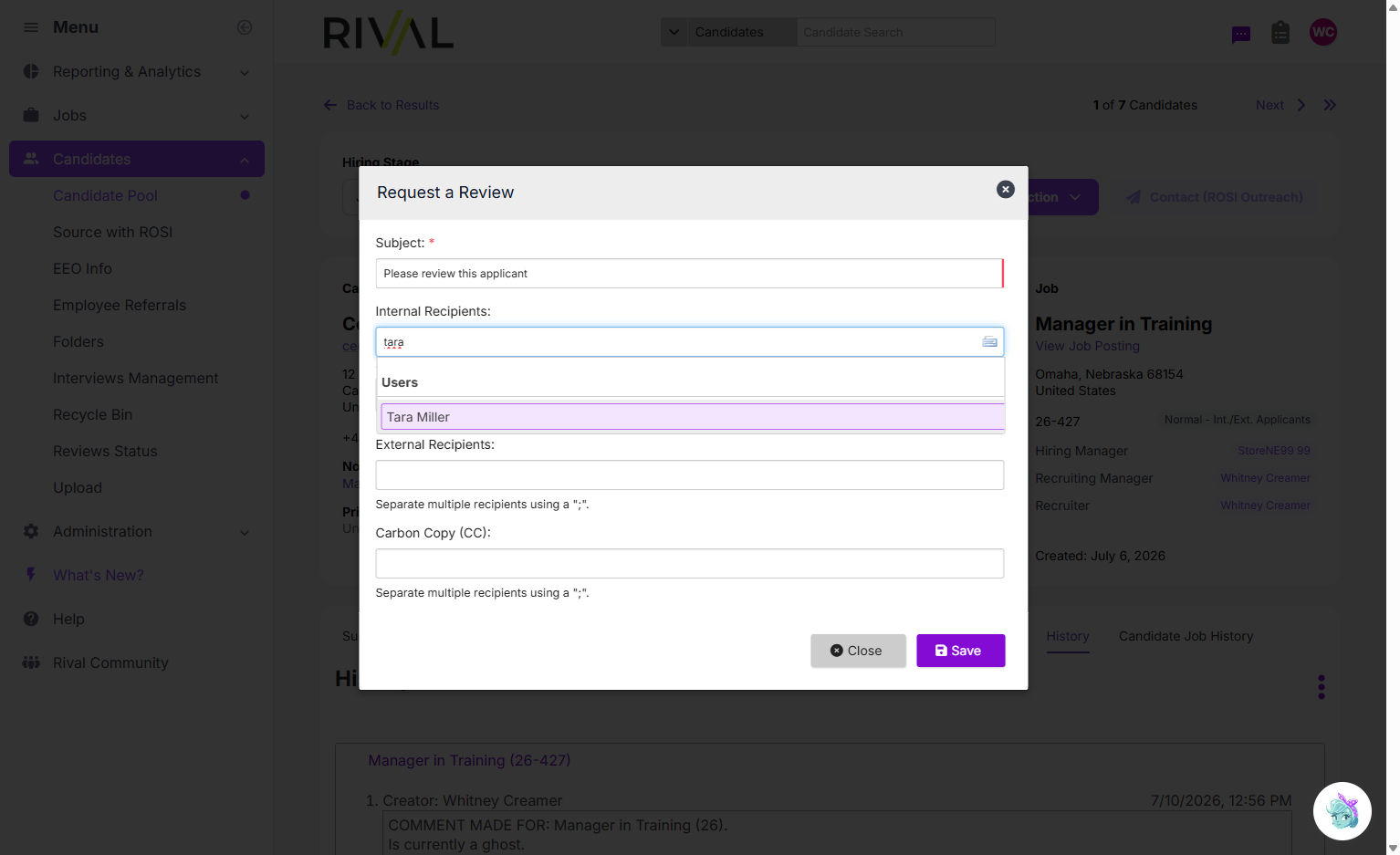 Click on the user you want to review your candidate