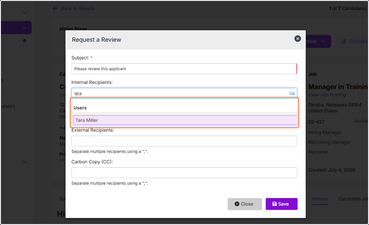Click on the user you want to review your candidate
