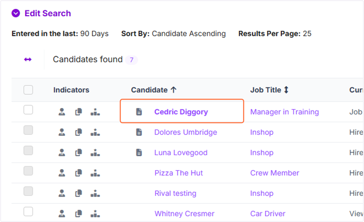 Click on Candidate