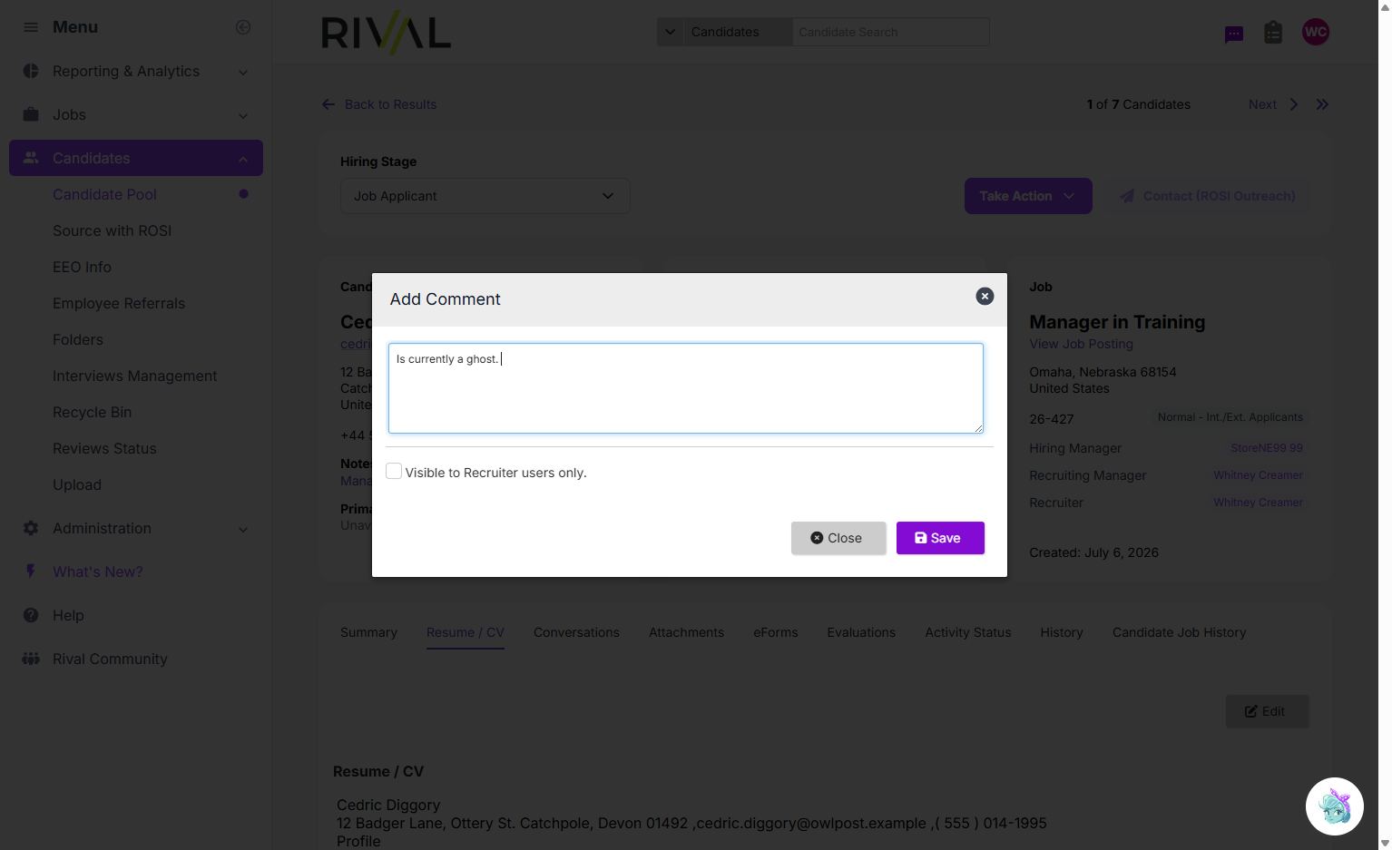 Type your comment in text field