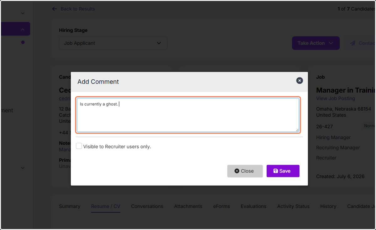 Type your comment in text field