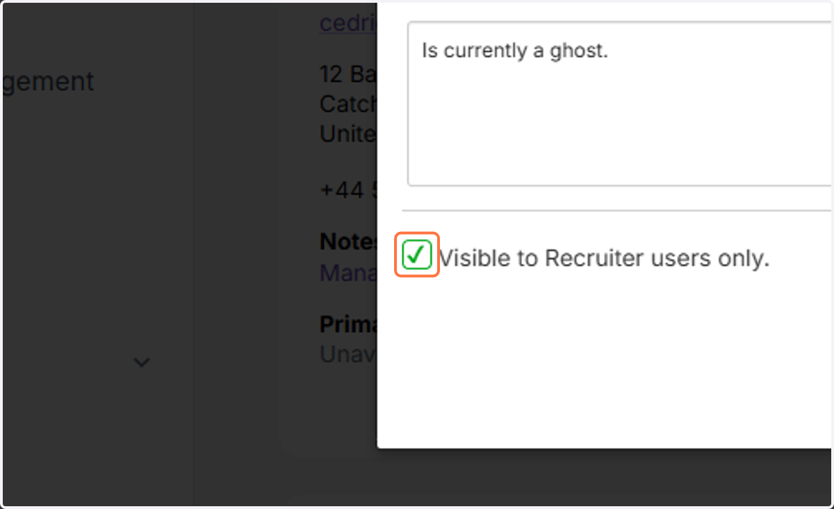 Select Visible to Recruiter users only.
