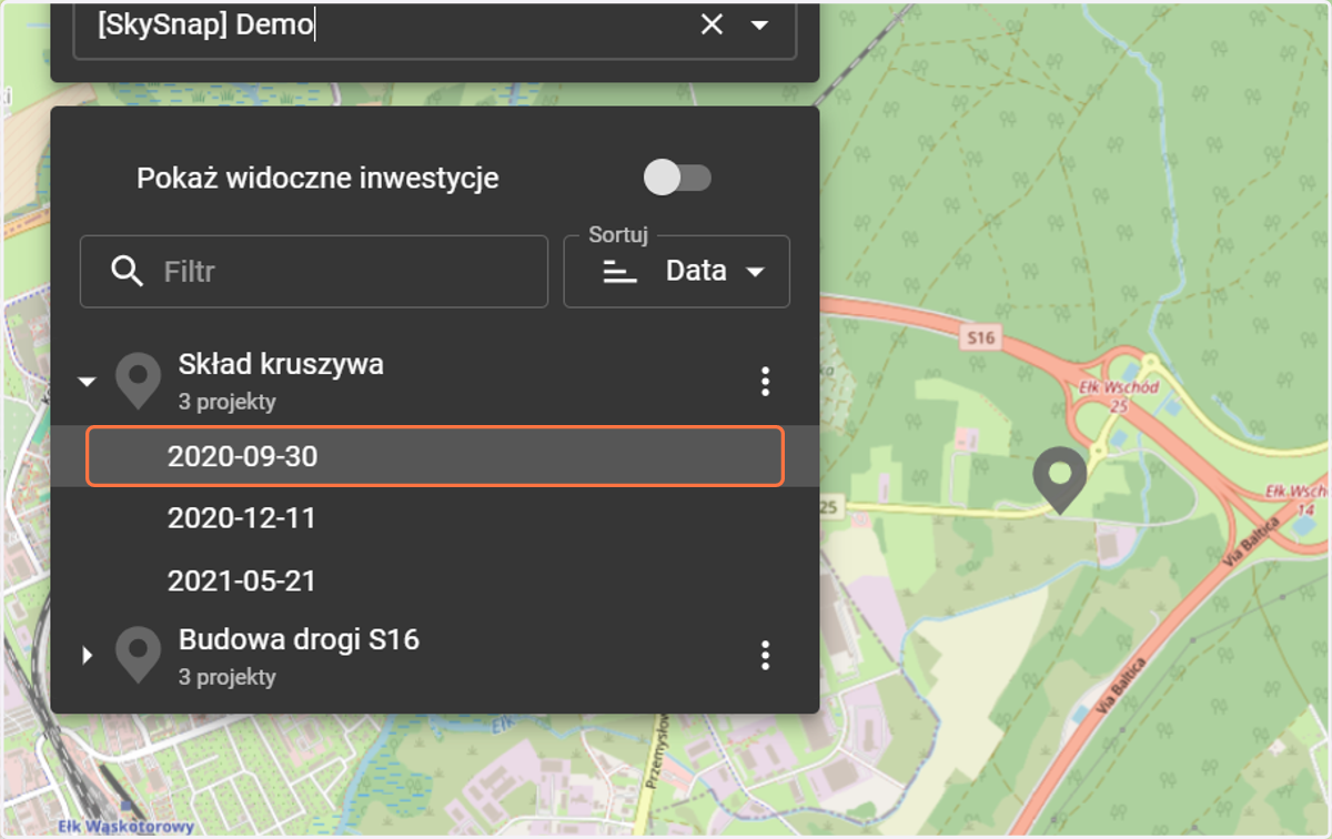 Wybierz interesującą cię inwestycję oraz projekt.