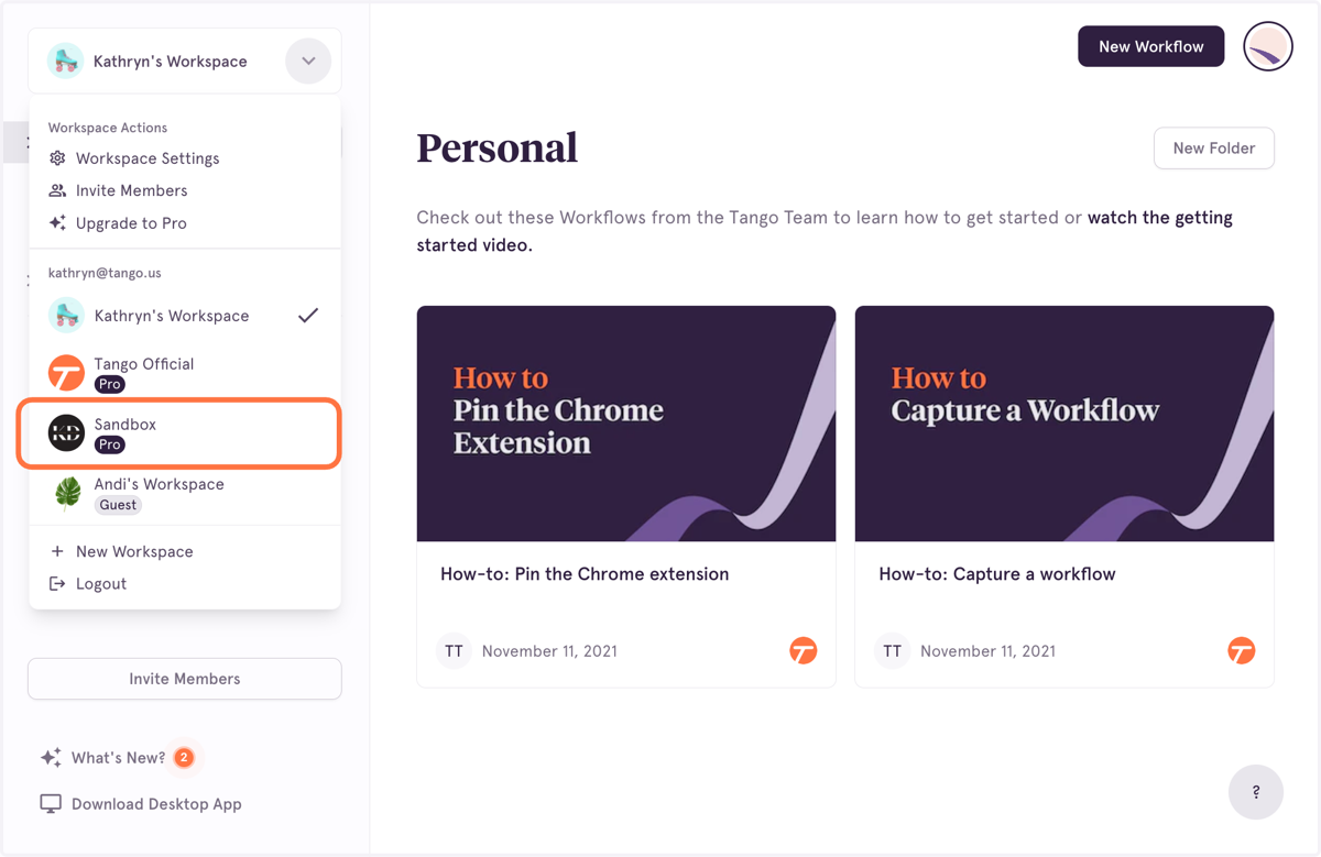 Select the Workspace you want to update