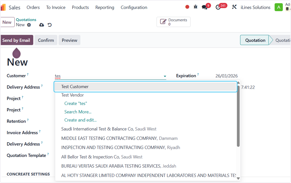 Click on Test Customer