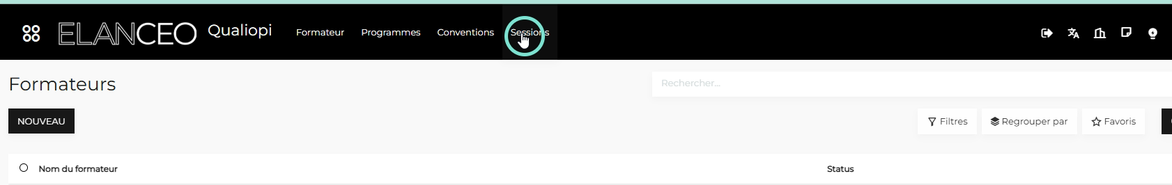 Cliquez que le menu SESSION dans l'application QUALIOPI et COURS dans l'application ELEARNING.