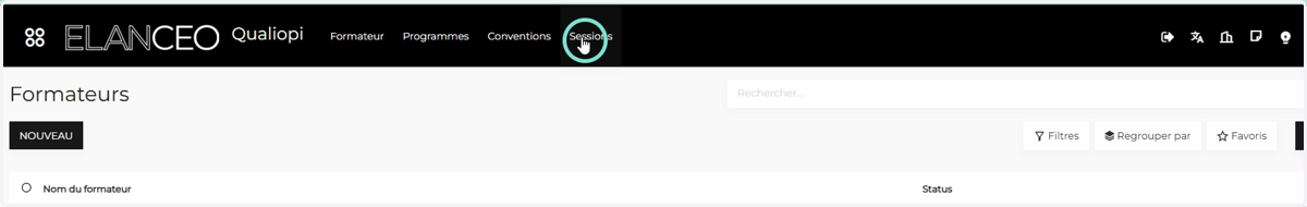 Cliquez que le menu SESSION dans l'application QUALIOPI et COURS dans l'application ELEARNING.