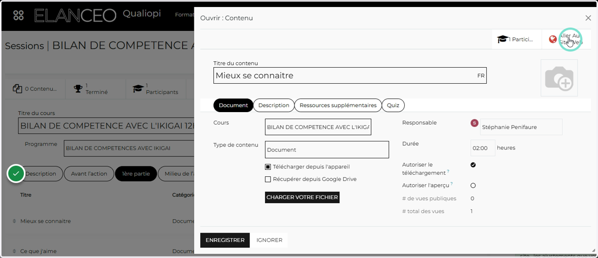 Cliquer sur "Aller au site Web"