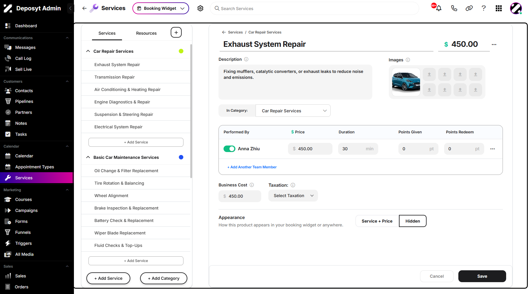 Step 6: You will then be navigated to the services editing page.