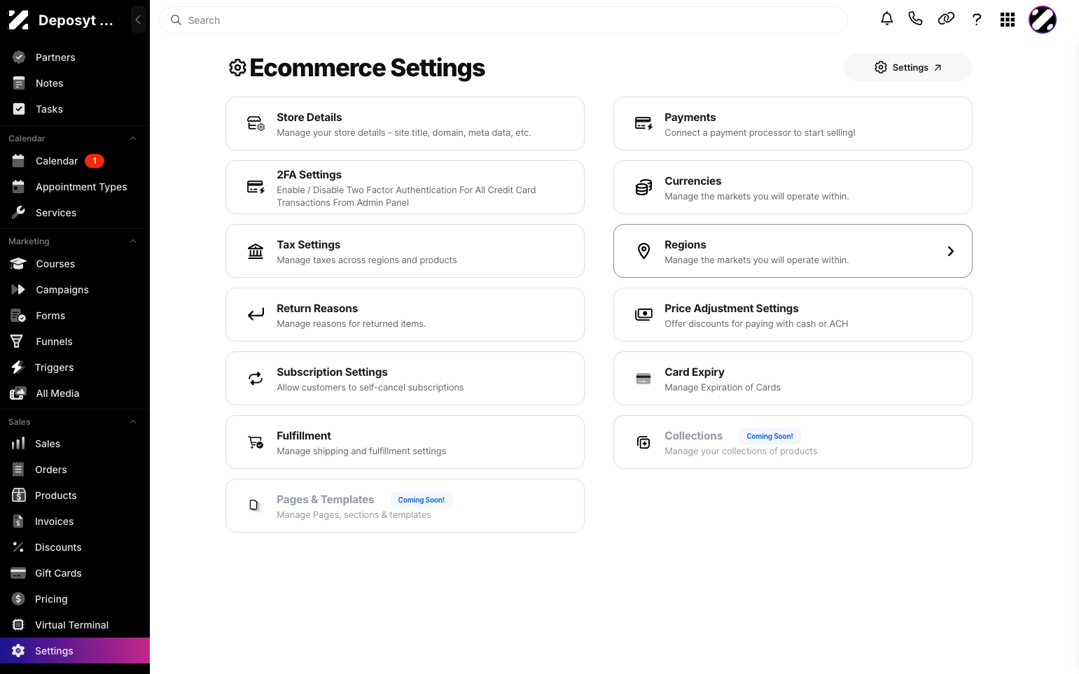 Step 2: Click on the Settings tab under the Sales section to navigate. 