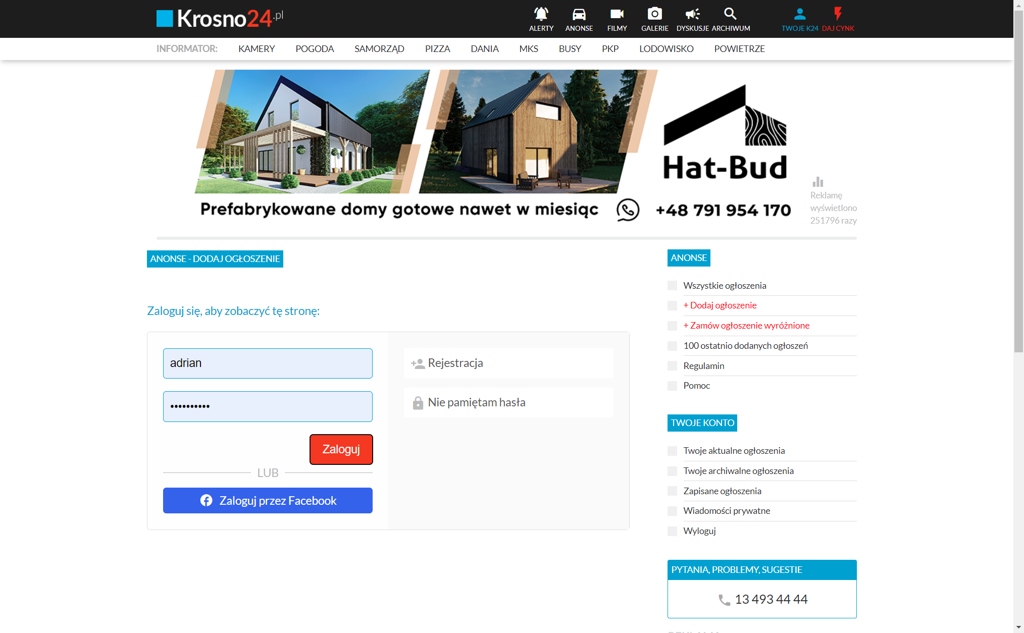 Po wpisaniu loginu i hasła kliknij na Zaloguj