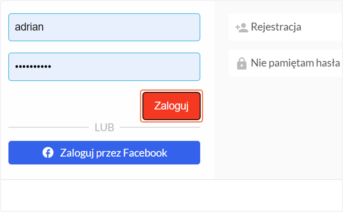 Po wpisaniu loginu i hasła kliknij na Zaloguj