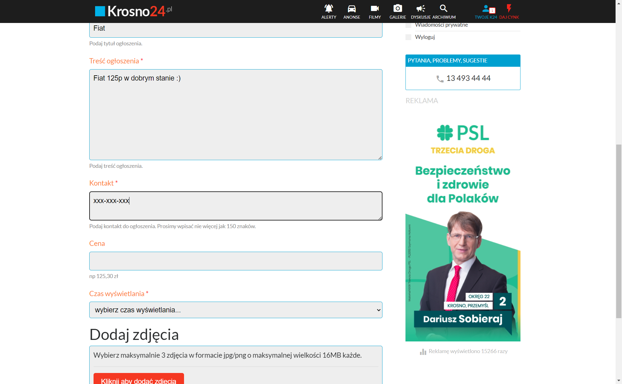 Kontakt (np. nr telefonu)