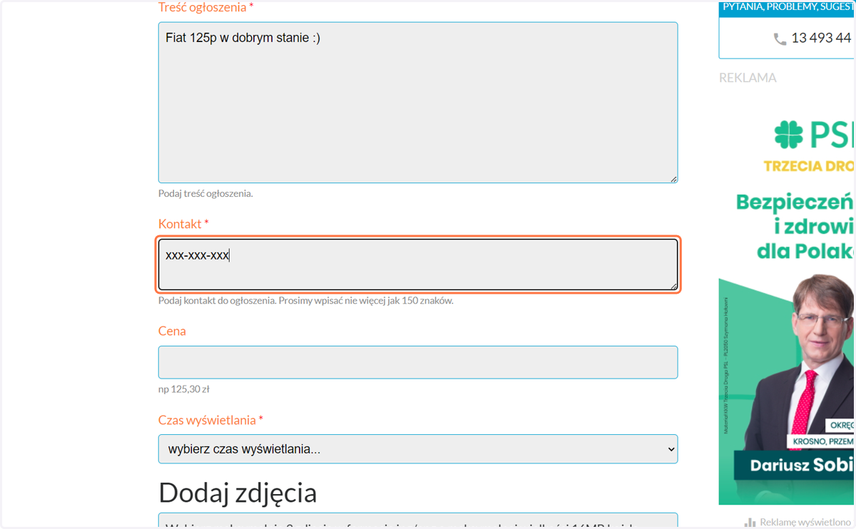 Kontakt (np. nr telefonu)